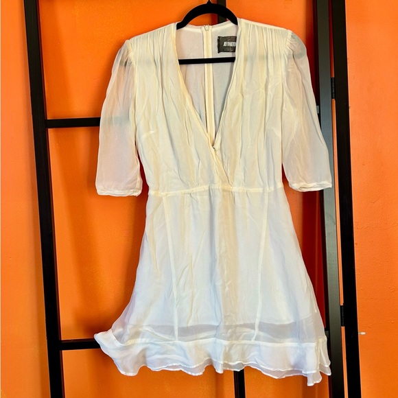 Reformation Dresses & Skirts - Reformation White Silk Mini Dress | Deep V-Neck Flowy Romantic Dress